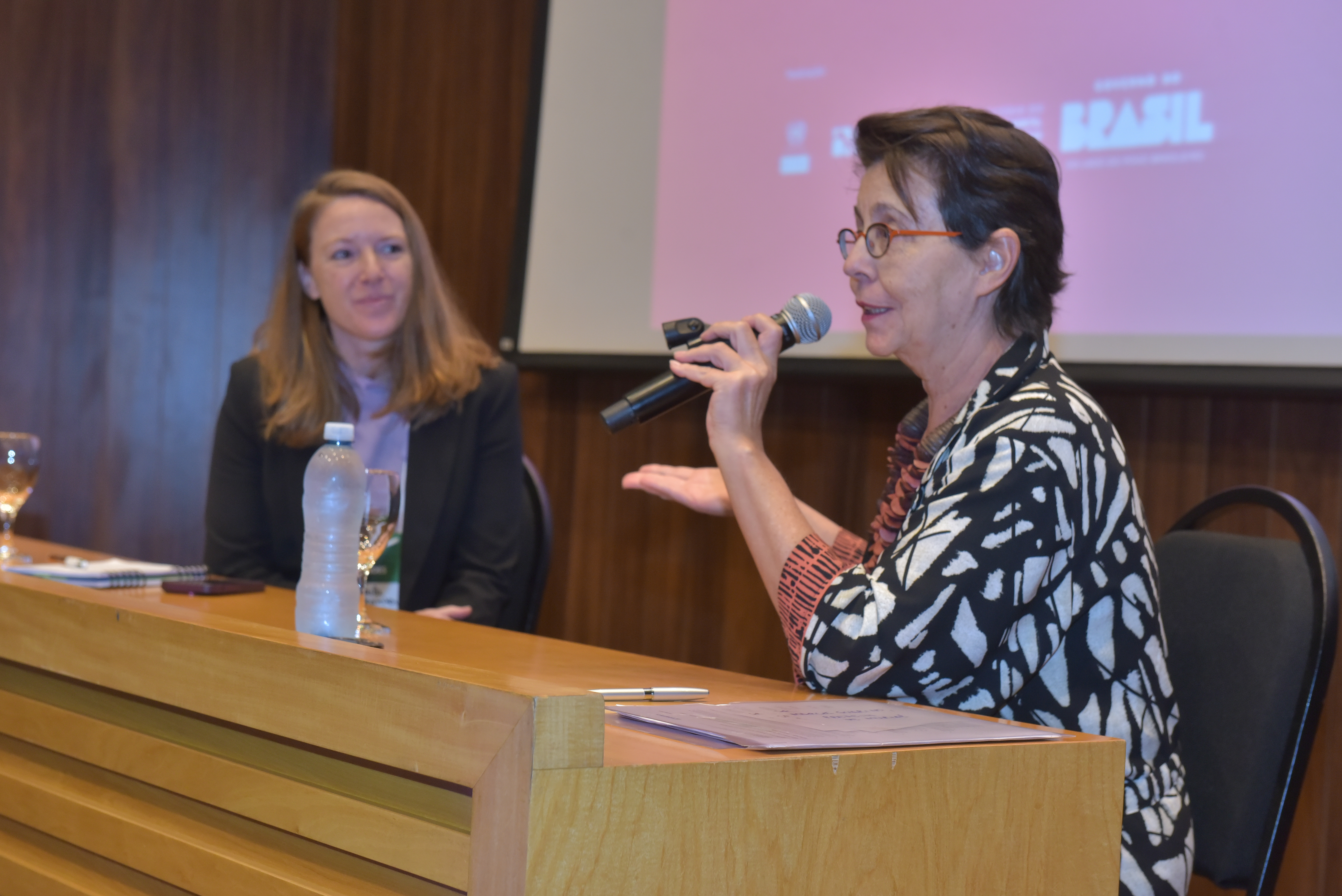 A diretora da Cepal no Brasil, Camila Gramkow, e a diretora Socioambiental do BNDES, Tereza Campello